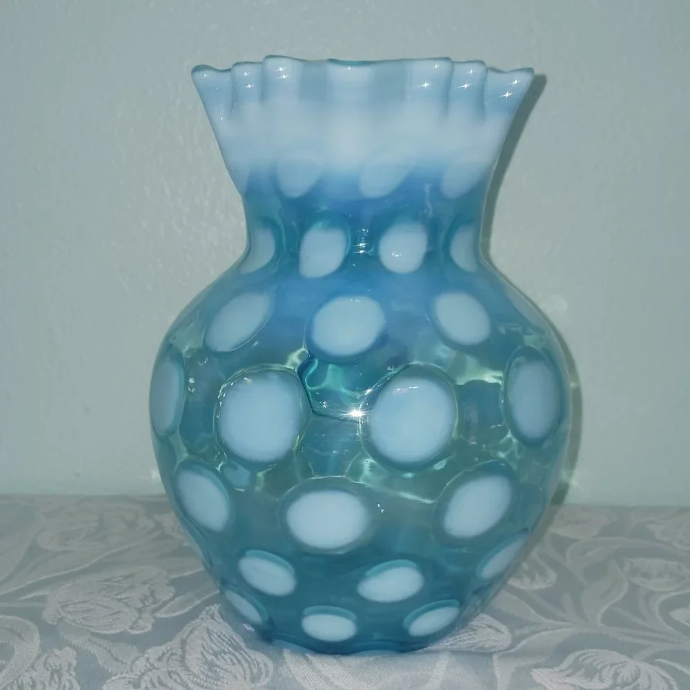 Vintage Fenton Blue Opalescent Coin Spot Pitcher - Picture 3 of 7